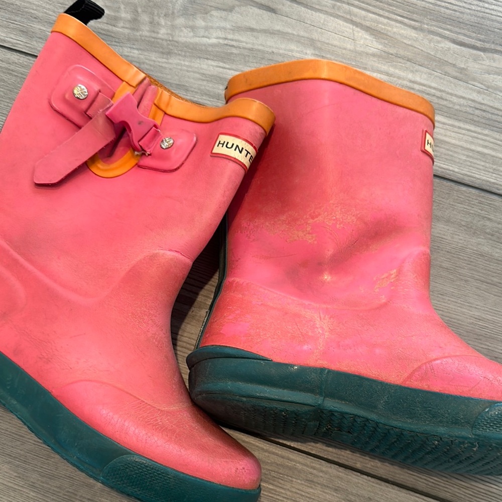Hunter Pink and Orange Rain Boots